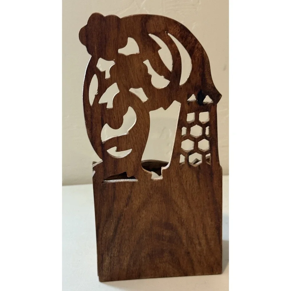 Vintage Carved Wood Wall Pocket Indian Tibetan Floral Key Box Mail‎ Holder